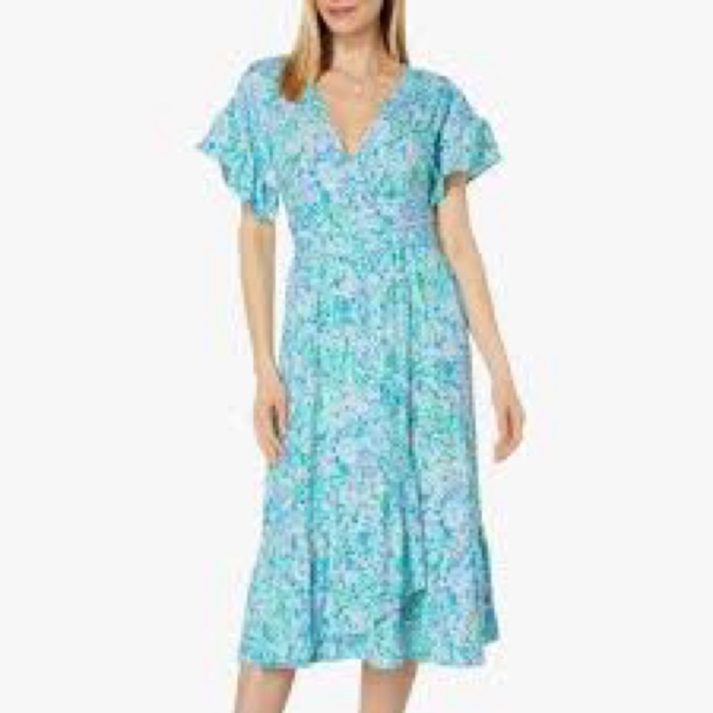 Lilly Pulitzer Aqua Floral Midi Dress